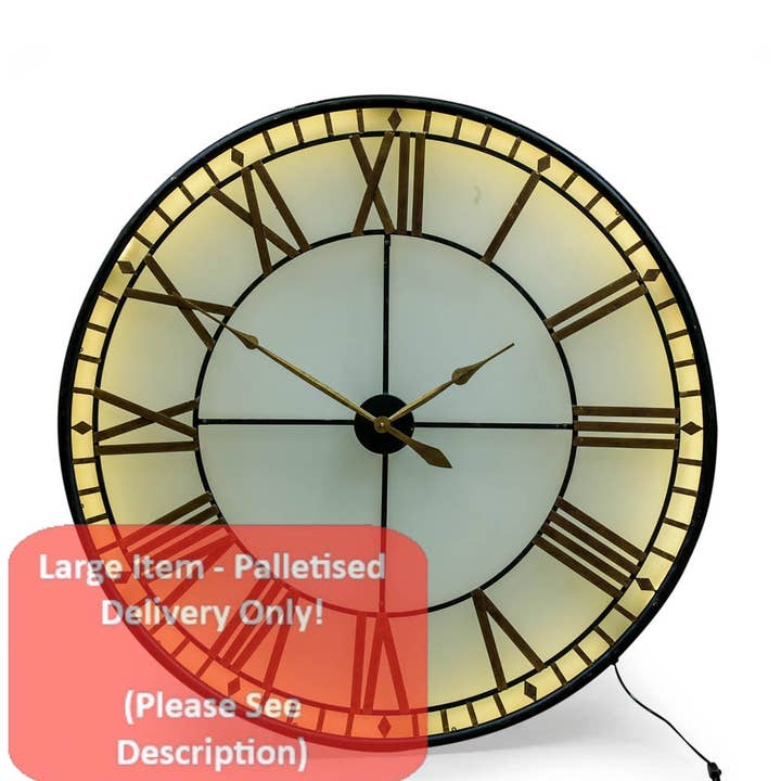 McGowan & Rutherford Ltd - Wholesale Wall clock - Large Black And Gold Back Lit Glass "Westminster" Wall Clock0