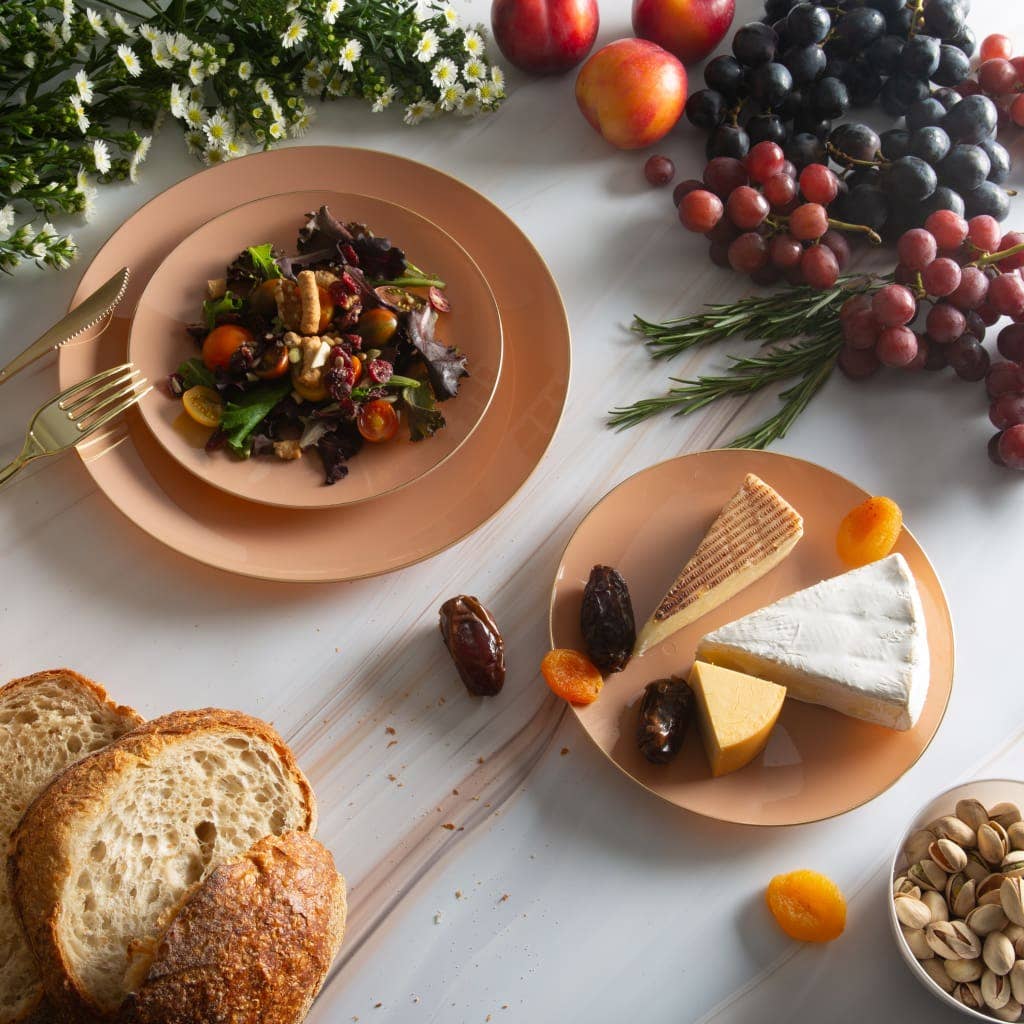 Luxe Party - Venta al por mayor Platos desechables - Platos redondos de arcilla, plástico dorado, paquete de 101