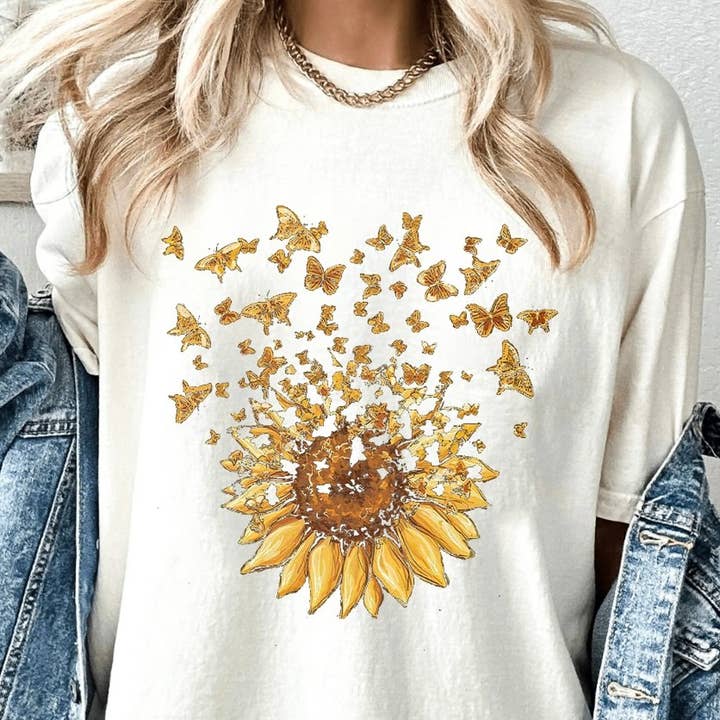 Sunflower & Butterflies Tee for wholesale by Peach Closet