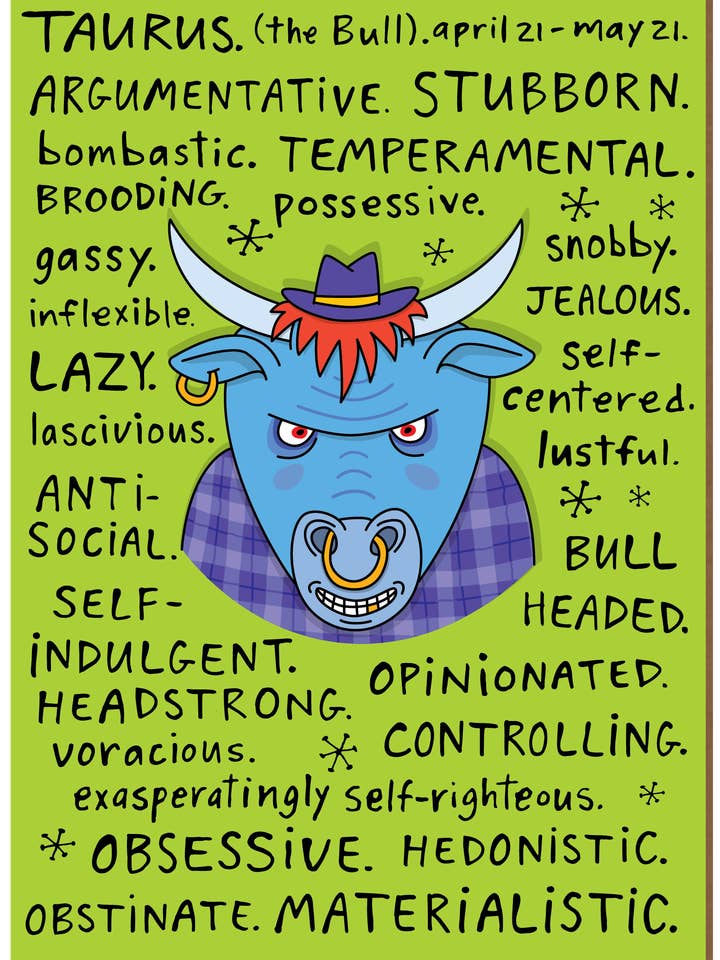 1114 Taureau (Carte d'astrologie, toute occasion) pour la vente par Clayboys Cards