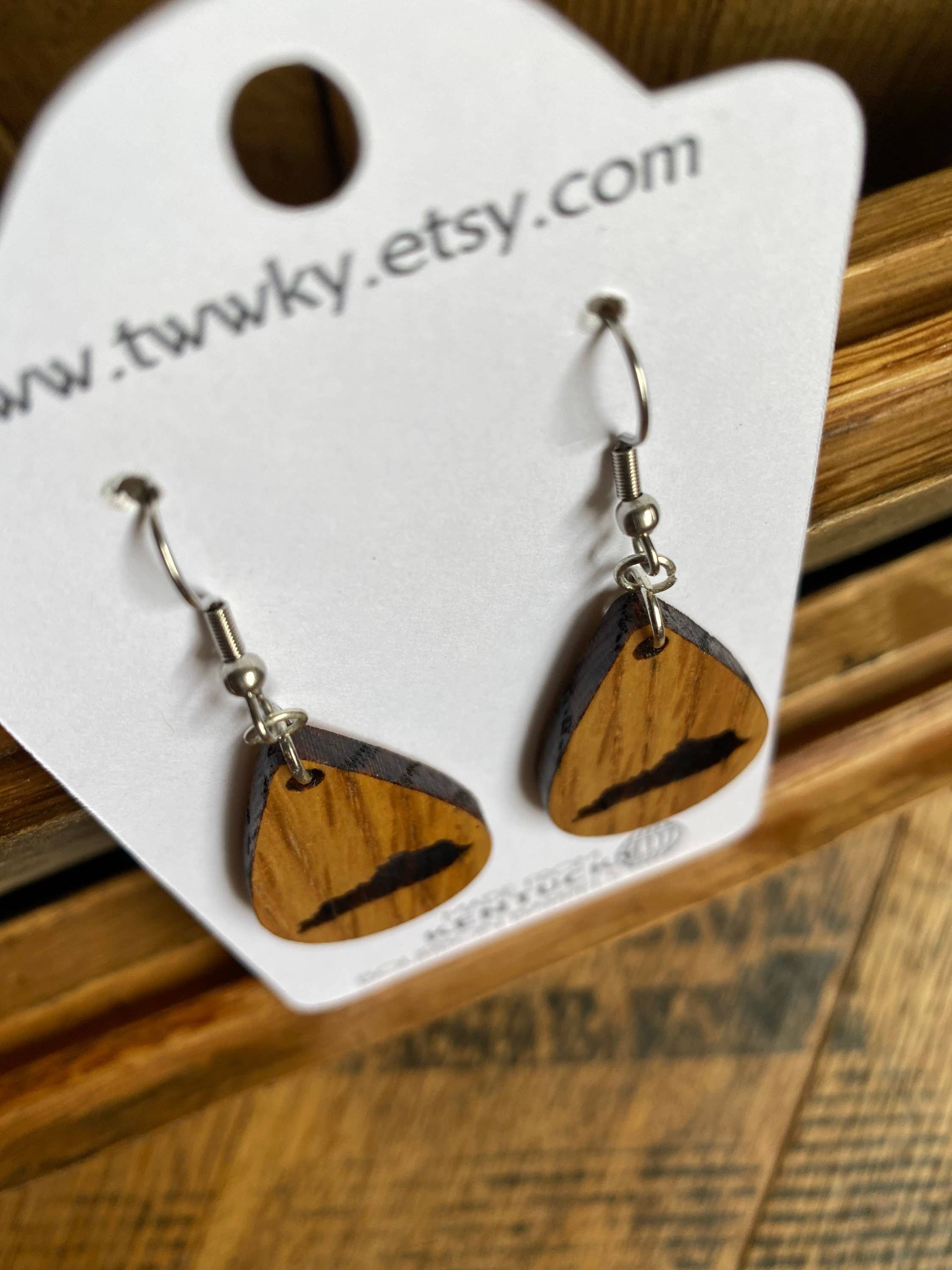 TWWKY - Wholesale Dangle Earrings - Kentucky Bourbon Barrel Reclaimed Wood Dangle Earrings8