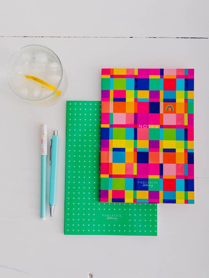 Rainbow Gingham Petite Notebooks for wholesale by Padtastic Stationery