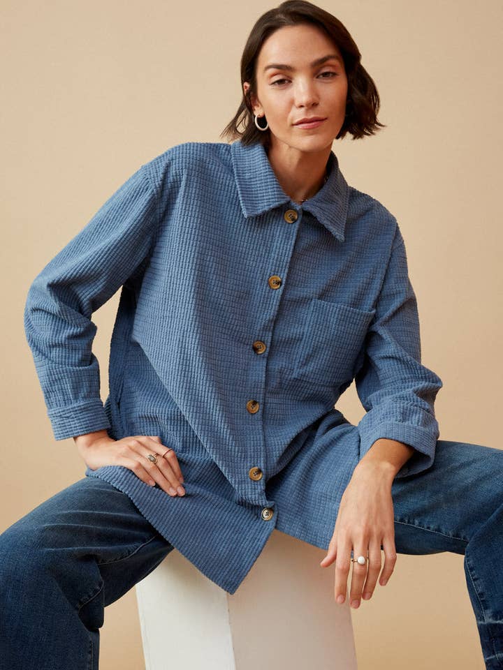 Kvinders Textured Velvet Garn Button Up Shacket for engroshandel hos Hayden LA