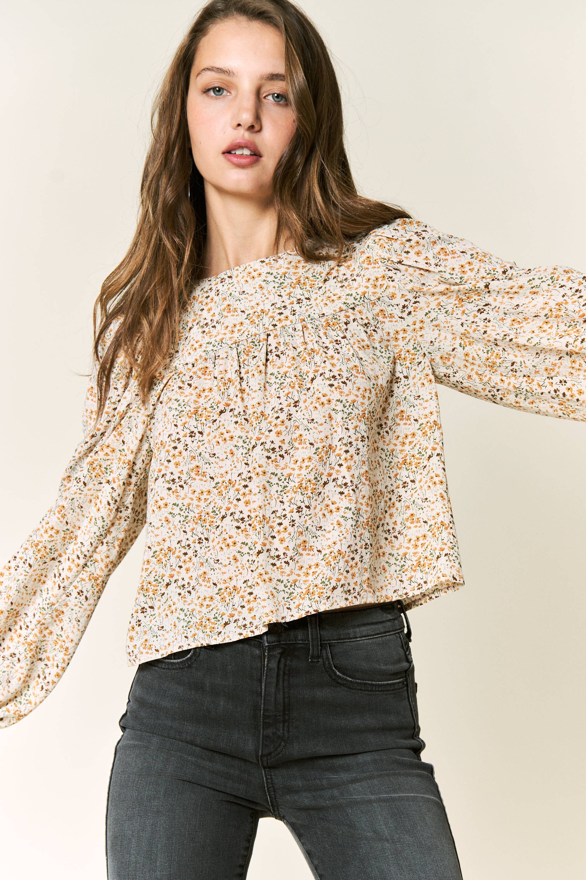 Petal Dew - Wholesale Blouse - Women's - FLORAL PRINT FRILLY TOP BLACK LACE UP - P0008317