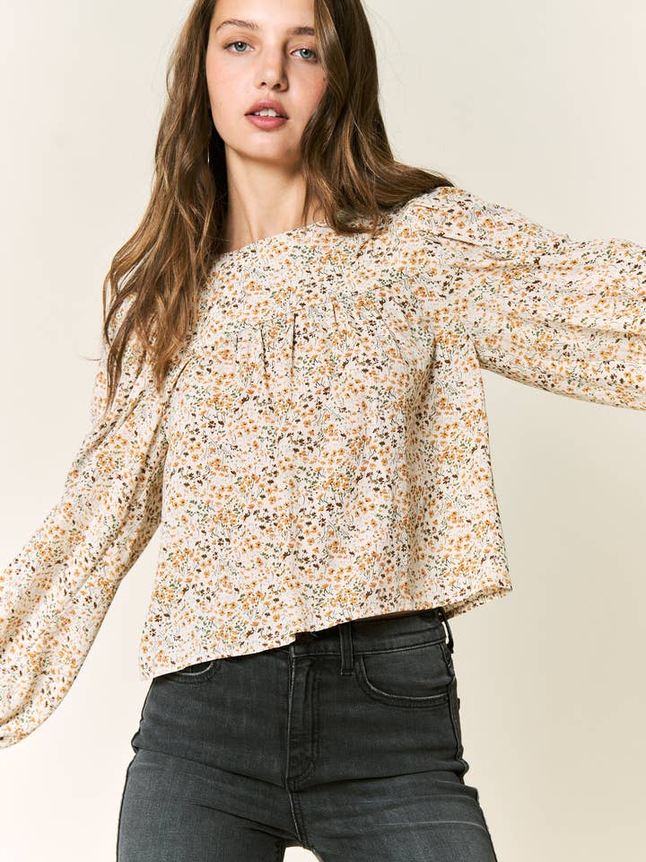 Petal Dew - Wholesale Blouse - Women's - FLORAL PRINT FRILLY TOP BLACK LACE UP - P0008317