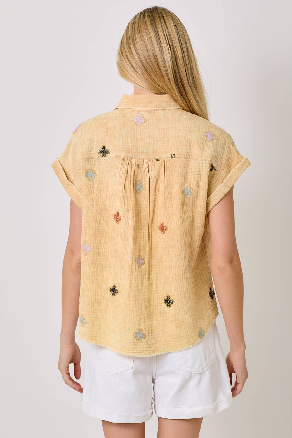 Mystree - Vente Chemise à col boutonné – femme - Haut brodé lavé 609584