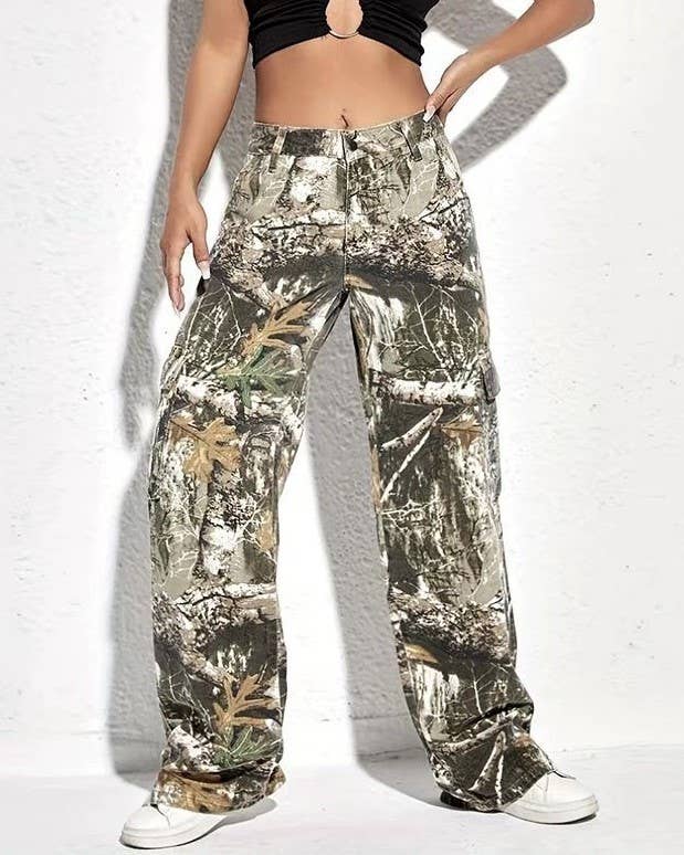 Camouflage Plant Print Straight Leg Pants for wholesale on Faire2
