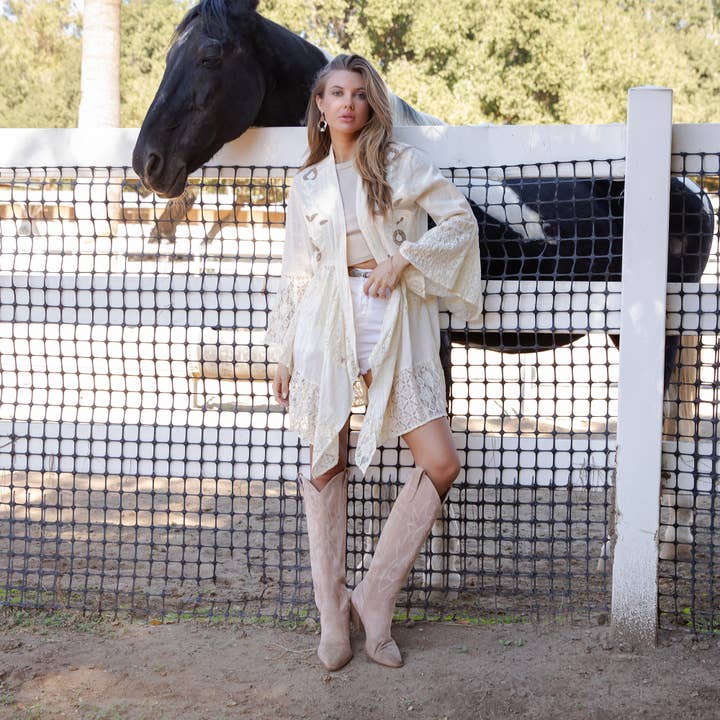 Young Threads - Wholesale Kimono - Women's - Western Boho Chic: Motif Embroidered Denim Long Shrug (NEW)17