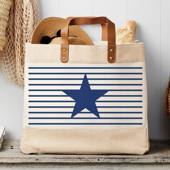 Navy Stripe and Star Market Tote - Canvas for wholesale by Tillyanna