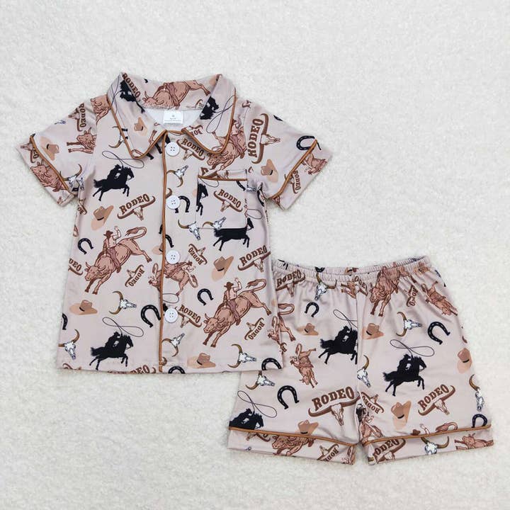 Baby Boys Grey Rodeo Horse Shirt Buttons Top Shorts Pajamas Clothes Sets for wholesale by Aier Wholesale