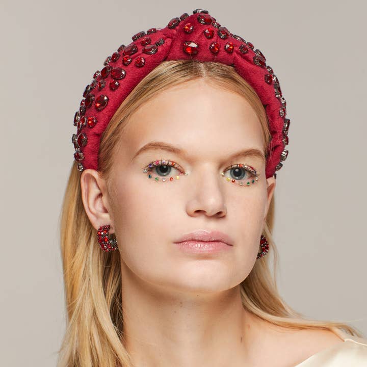 Lele Sadoughi - Wholesale Fashion Headband - Women's - January Garnet Oval Crystal Velvet Knotted Headband