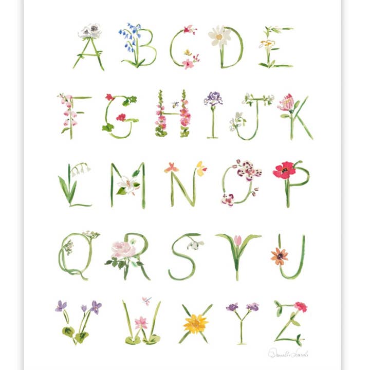 Sugar Snap Collection – Engroshandel Kunsttryk – 11x14" Akvarel Blomster Alfabet Print