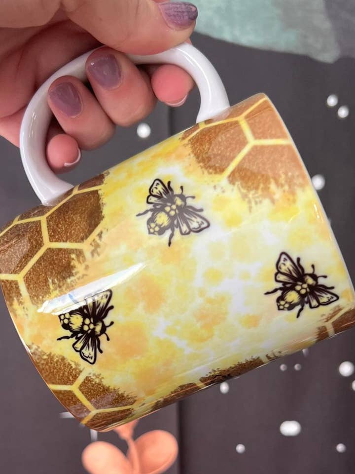 Honey Bee Coffee Mug - 11 oz Ceramic Mug Set - Spring Decor for wholesale by Kali Sue Vinyl