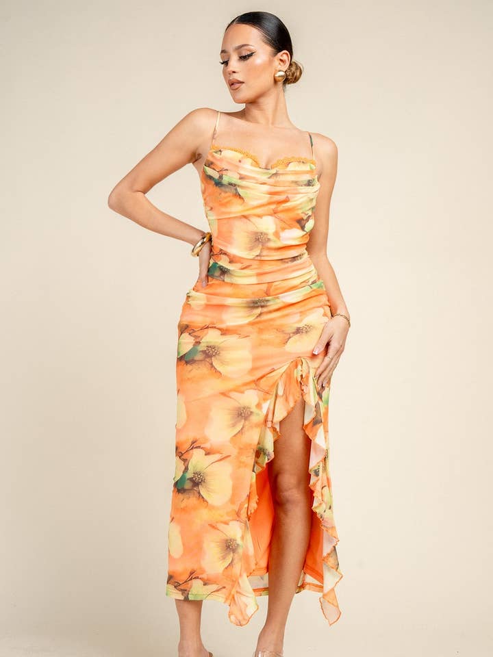 PD79561B MIDI DRESS WITH A SILD LEG SLIT for wholesale by PRIVY