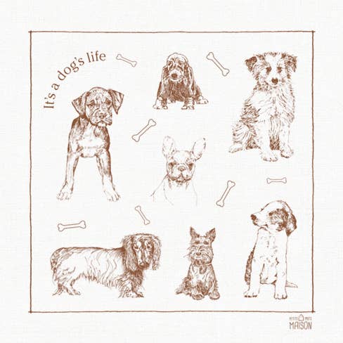 Chiens Cotton Tea Towel for wholesale by Petits Mots
