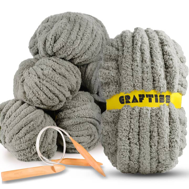 CRAFTISS LLC - Wholesale Yarn - 8 Rolls Chunky Chenille Yarn for Crocheting - Jumbo 7 Weight (27 yds, 8 oz Each Skein), Bulky Thick Crochet Knit Blanket Chunky Yarn for Hand Knitting with Giant Hook and Needles