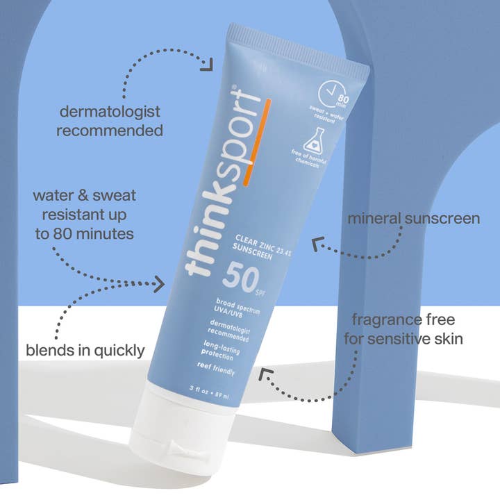 Think - Wholesale Sunscreen - Think Sport SPF 50 Clear Zinc Sunscreen (3oz), EWG Verified