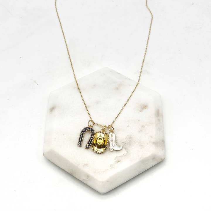 Baubles by B - Wholesale Pendant/Charm Necklace - Country Concert Charm Necklace Cowboy Hat Horseshoe Boots