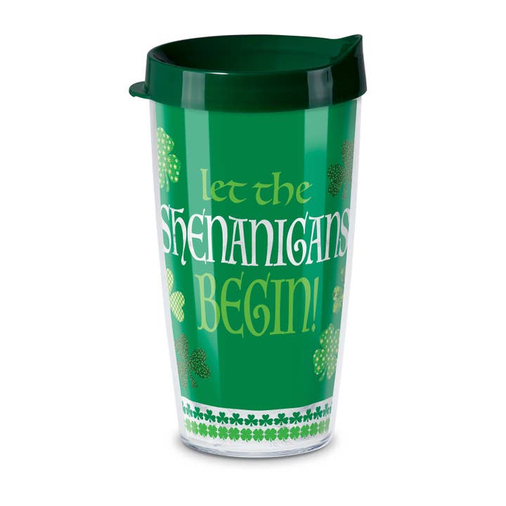 Shamrock Shenanigans Insulated Travel Tumbler w/Lid 16 oz. for wholesale by Conimar Promotions
