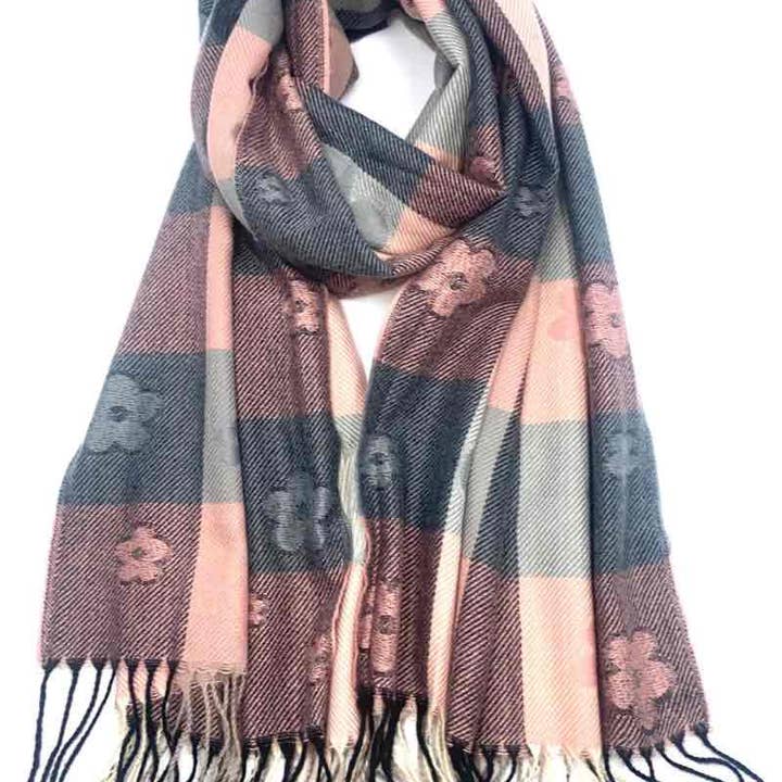 LINETA - Wholesale Scarf - Women's - Plaid and flower soft scarf3