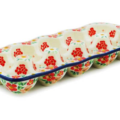 Egg Crate 11" Rosey Starburst Poppy Theme UNIKAT for wholesale by Polmedia Polish Pottery