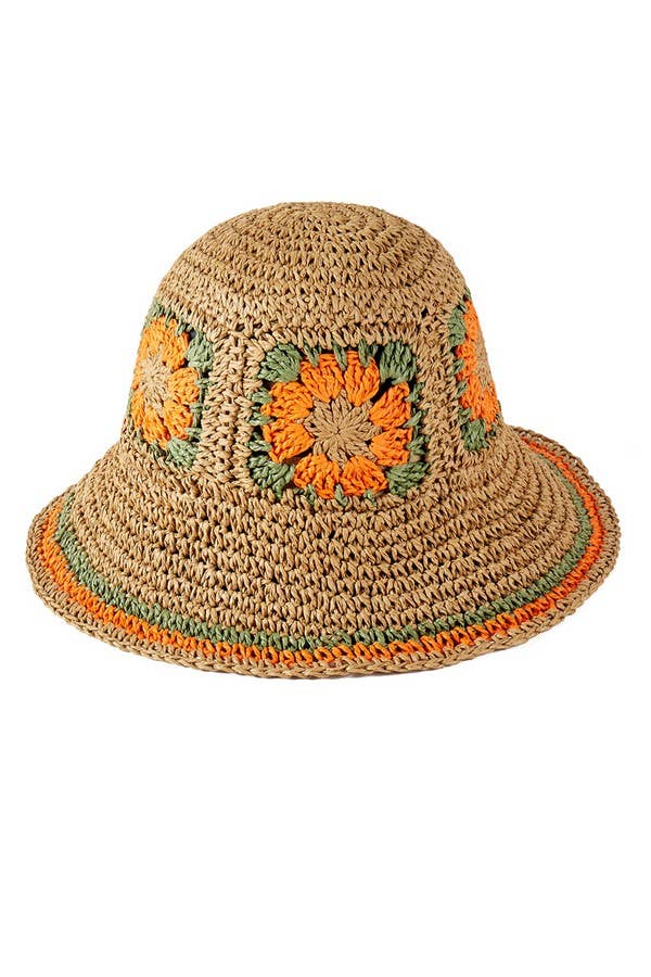 Shop Neighbors - Wholesale Bucket Hat - Women's - FLORAL CROCHET STRAW BUCKET HAT.4