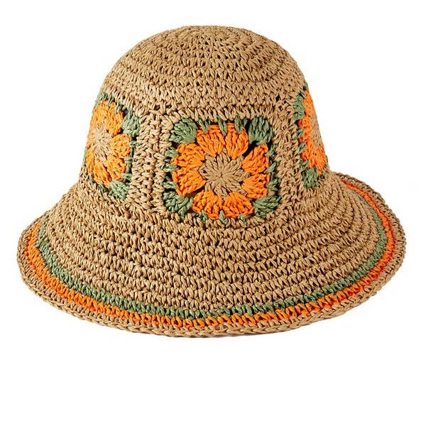 Shop Neighbors - Wholesale Bucket Hat - Women's - FLORAL CROCHET STRAW BUCKET HAT.4