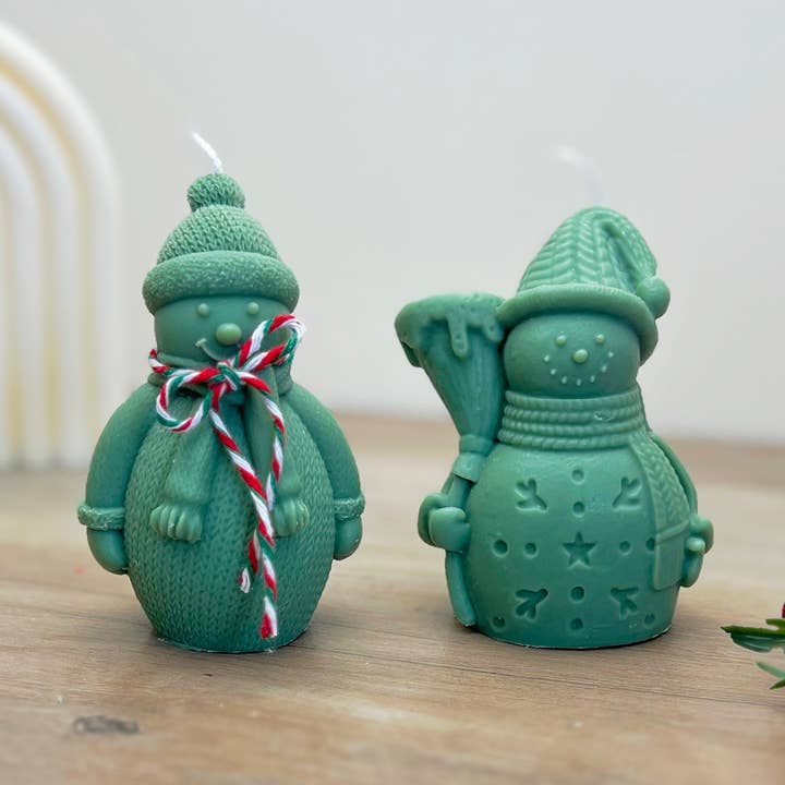 Green Christmas Snowman Candle - Snowman Christmas Candle for wholesale by Eli and Things