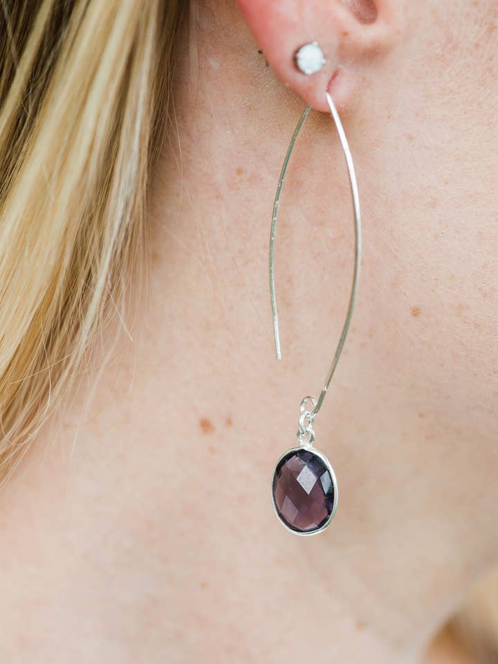 Amethyst Quartz Drop Sterling Silver Threaders Earring for wholesale by MGD Casual Jewelry