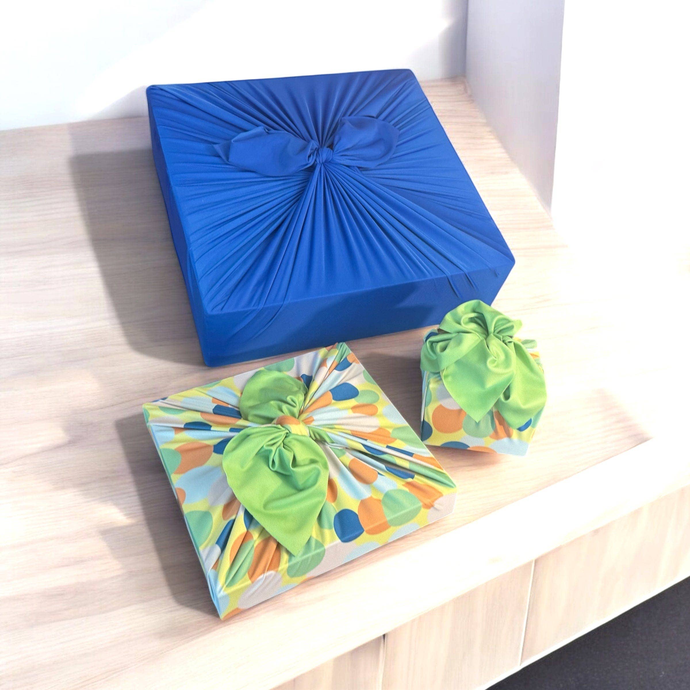 Shiki Wrap - Wholesale Flat Wrap - Set of 3 (S, L, XL) Reusable Cloth Furoshiki Gift Wrap | Polka Dot & Deep Blue2