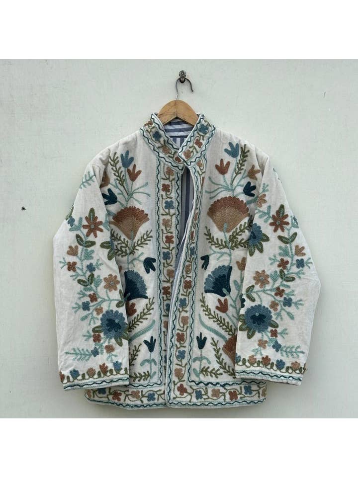 Ayras World - Wholesale Jacket – Women's - Velvet Suzani Jacket - White