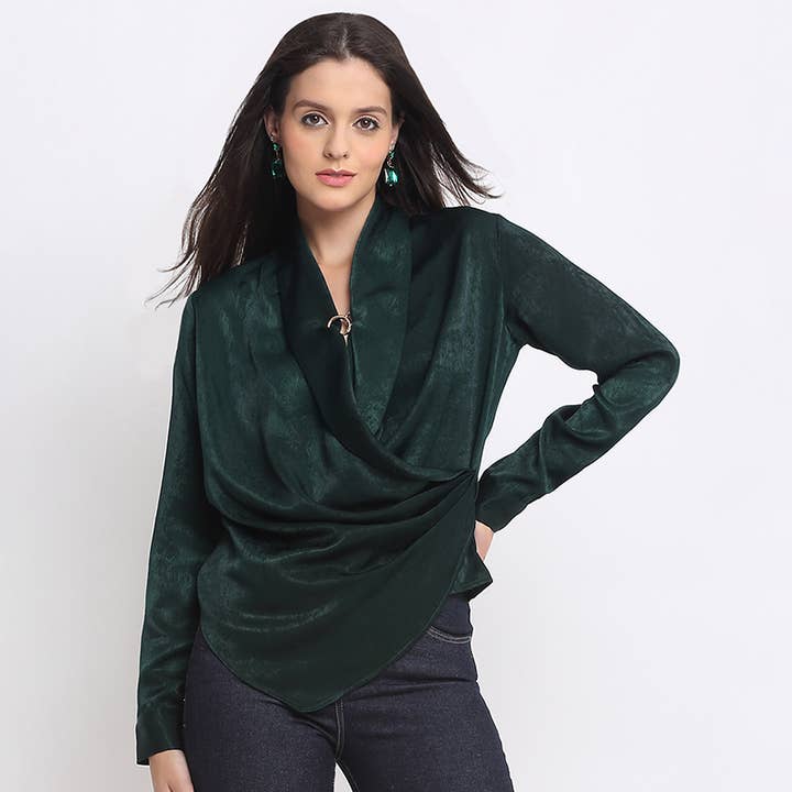 Flaskgrön enfärgad festblus för kvinnor för wholesale av Benares