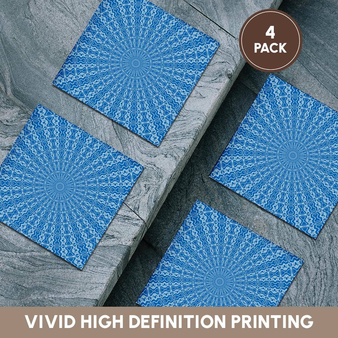 3dRose – wholesale Underlägg – 3dRose, Ett himmelsblått och puderblått duoton kalejdoskop mandalamönster, Glasunderlägg5