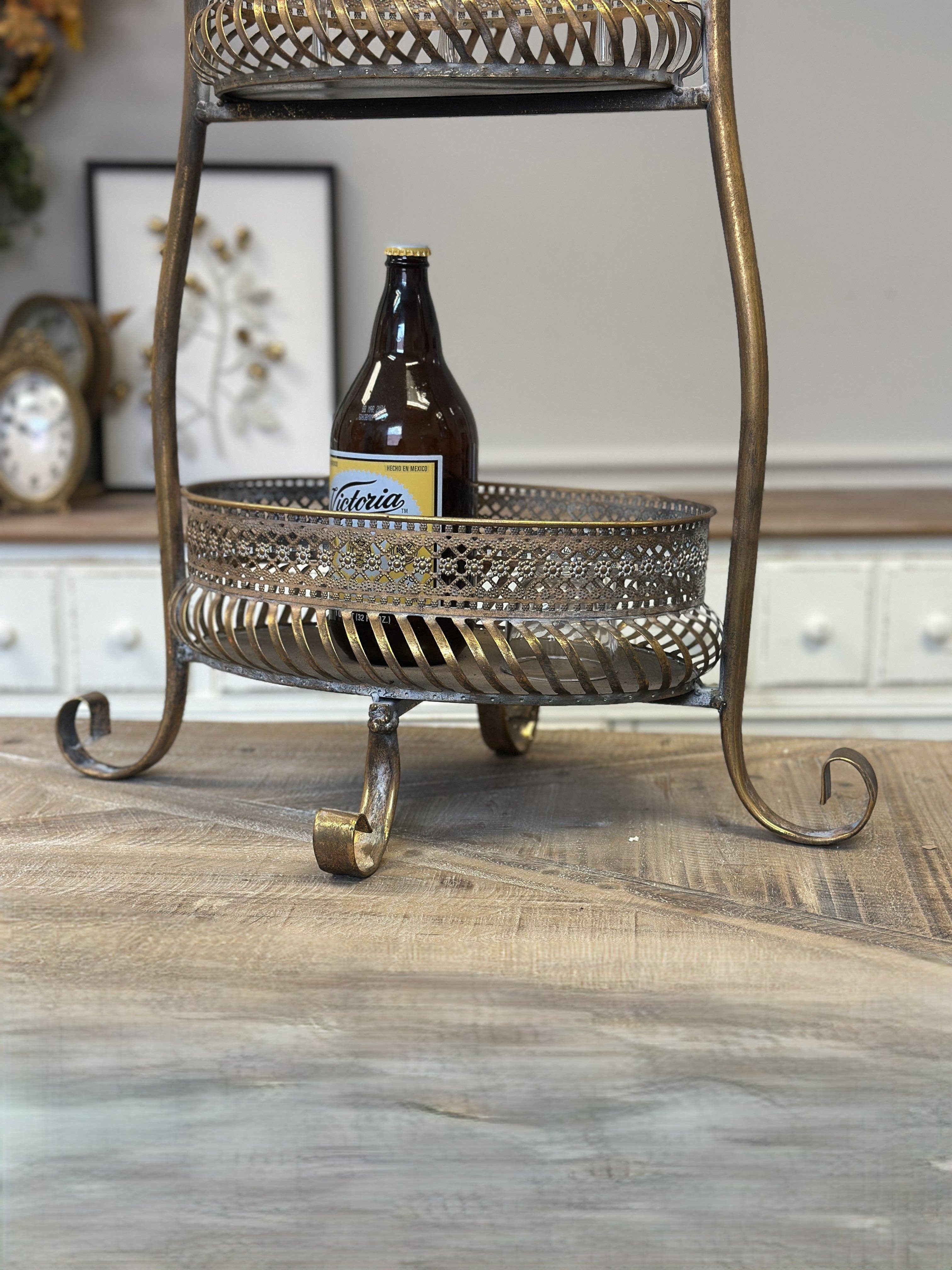 Vagabond Vintage - Wholesale Bar Cart - Vintage 2-Tier Metal Bar Cart Stand2