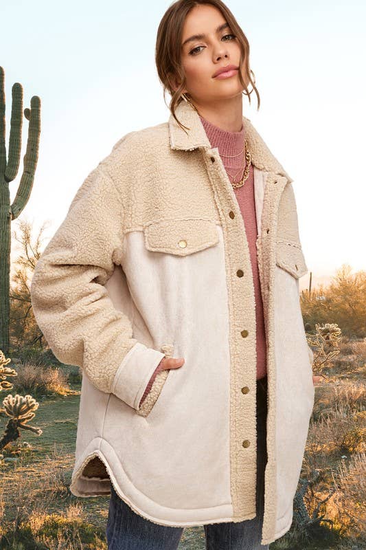 La Miel - Vente Veste – femme - JKT1790 - Veste boutonnée surdimensionnée en faux daim avec poches17