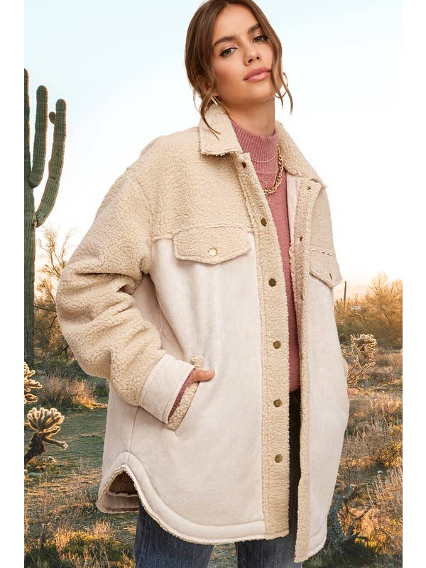 La Miel – wholesale Jacket – Women's – JKT1790-Faux Suede Oversized Button Down Jacket with Pockets27