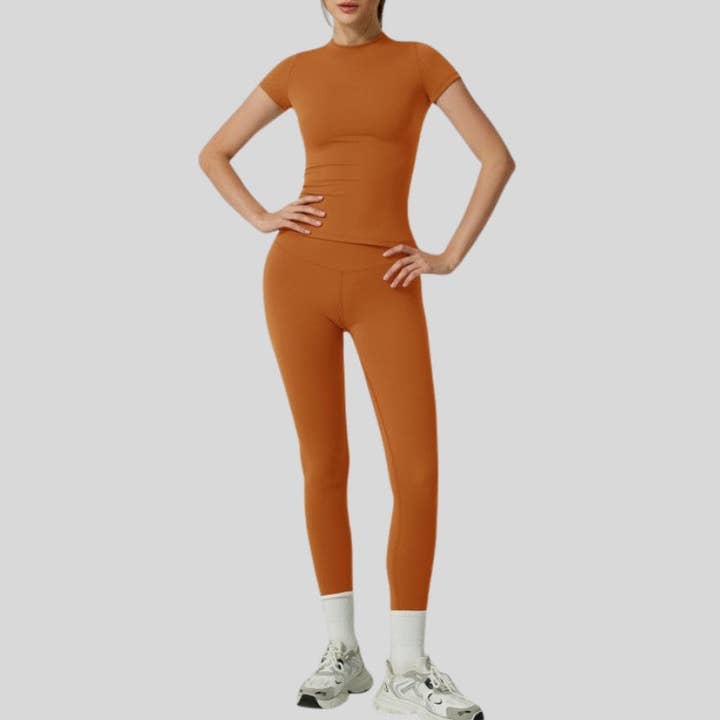 WONDERXFANS - Wholesale Activewear set – Women′s - Short-Sleeve Slim Fit Tee+High-waisted leggings 2-piece set