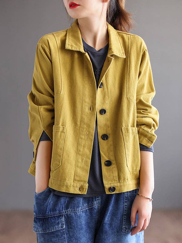 Plush Looks - Wholesale Jacket - Women's - Vintage Loose Long Sleeves Buttoned Solid Color Lapel Collar Outerwear3