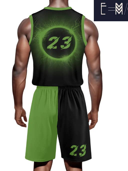 E=M/C2 - Wholesale Team sports jersey – Men's - NEW E=M/C2 Adult Black Hole Green Basketball Sports Uniform3