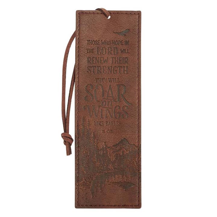 Bookmark Faux Leather Brown Soar On Wings Isa. 40:31 for wholesale by Christian Art Gifts