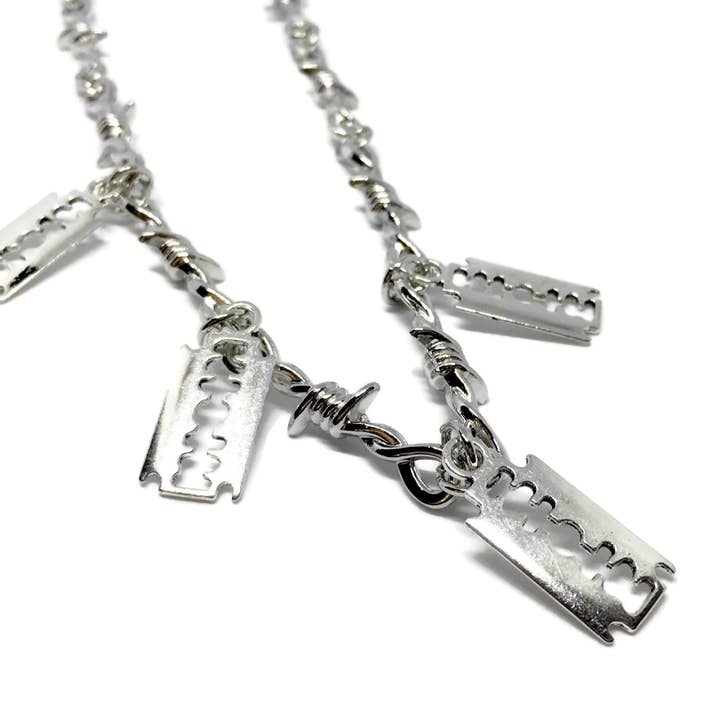 Gifts From The Crypt - Wholesale Pendant/Charm Necklace - Barbed Wire Razor Blade Necklace Thorn Spikes Gothic Grunge2