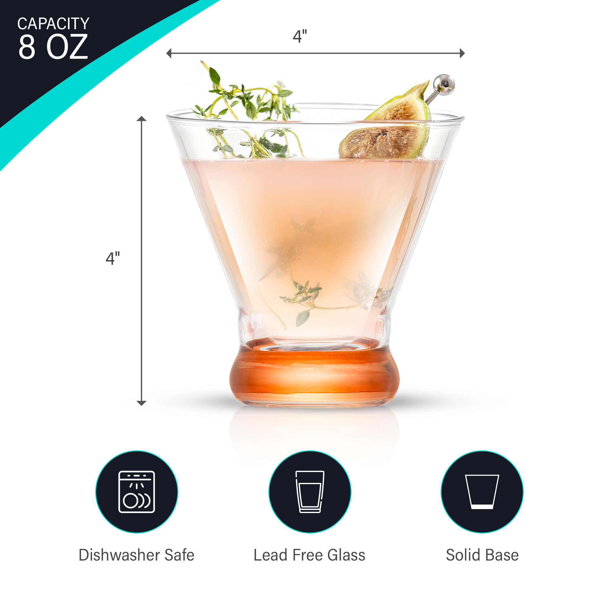 JoyJolt – wholesale Cocktail/liquor glass – Hue Colored Stemless Martini Glasses, Colorful Party Glasses2