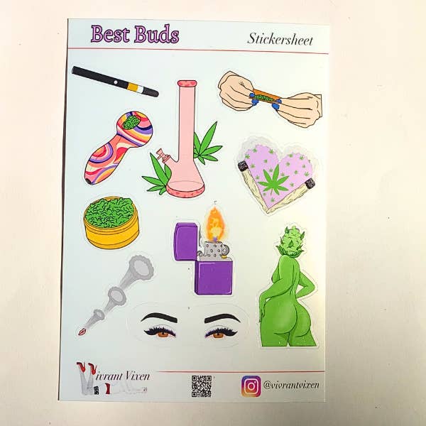 Best Buds adult sticker sheet for wholesale by Vivrant Vixen