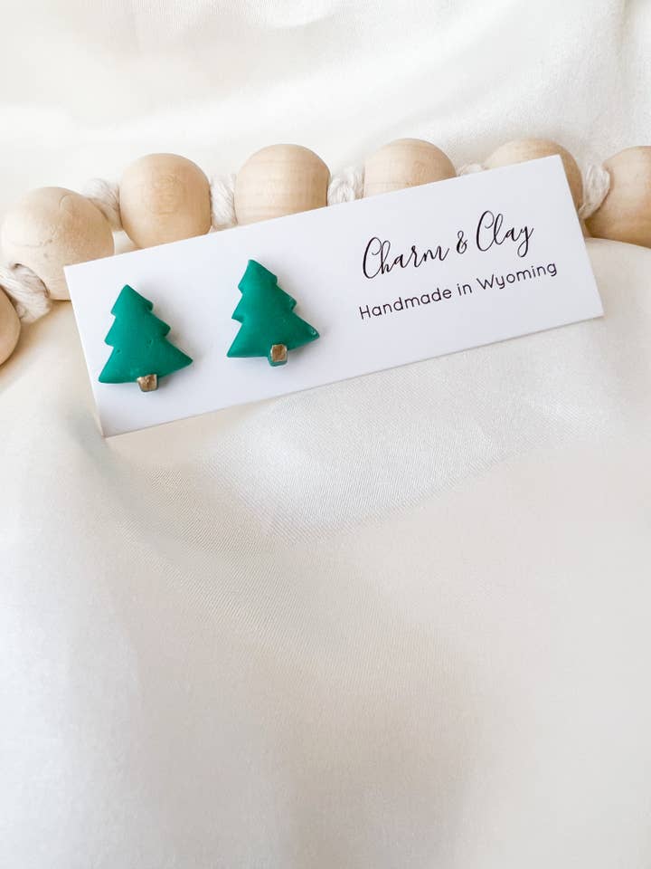 Handpainted Tiny Christmas Tree Stud Earrings for wholesale by Charm and Clay