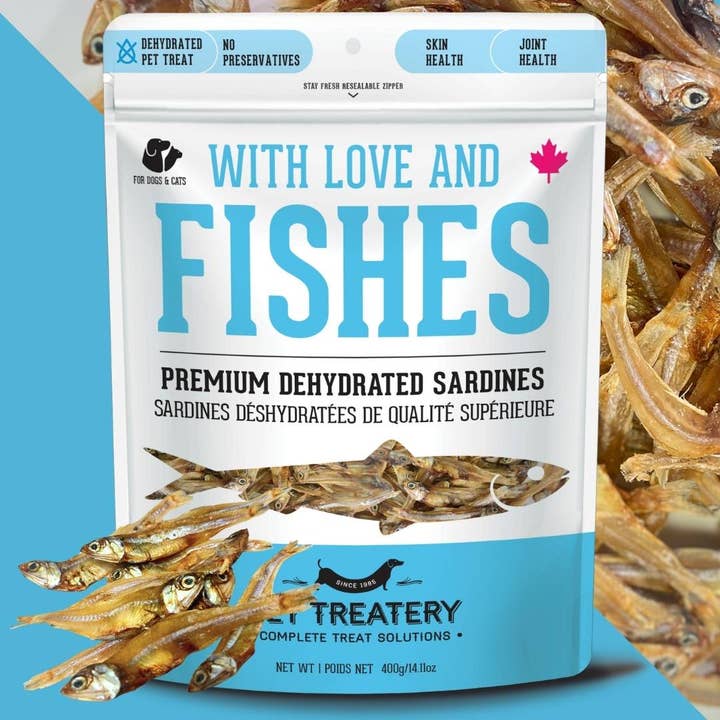 Friandises déshydratées aux sardines pour animaux de compagnie : riches en protéines et naturelles 400 g pour la vente par The Granville Island Pet Treatery (USA)