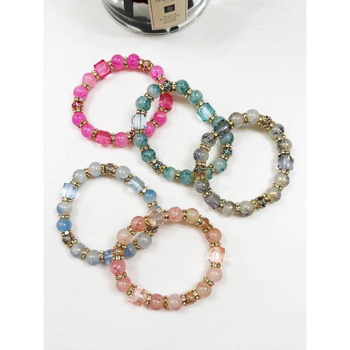 MIX COLOR Soft Shade Bead Stretch String Bracelet for wholesale on Faire