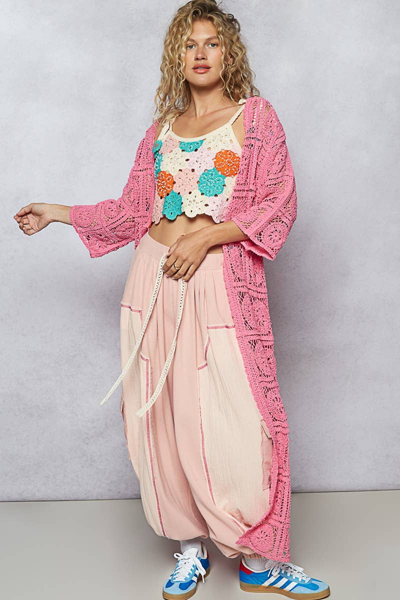 Pol Clothing - Wholesale Cardigan - Women's - Long Sleeve Crochet Open Long Cardigan6