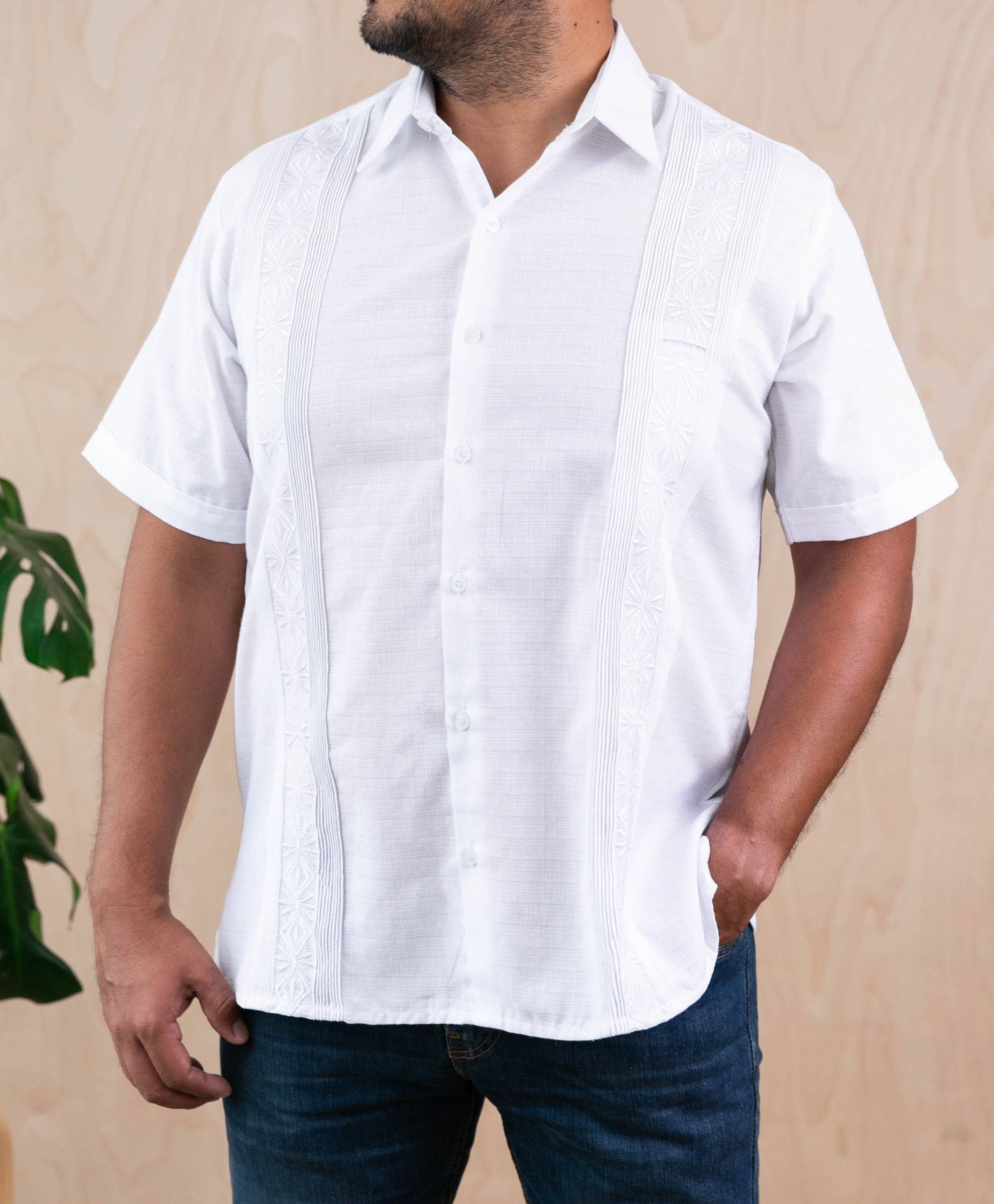 SIDREY - Wholesale Button Down Shirt - Men's - SIDREY Men's Mexican Guayabera Guayamisa Shirt - White