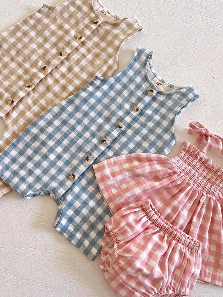 SIIX Collection - Wholesale Jumpsuit - Baby - Tan Gingham / Organic Bay Jumpsuit (Baby - Kids)