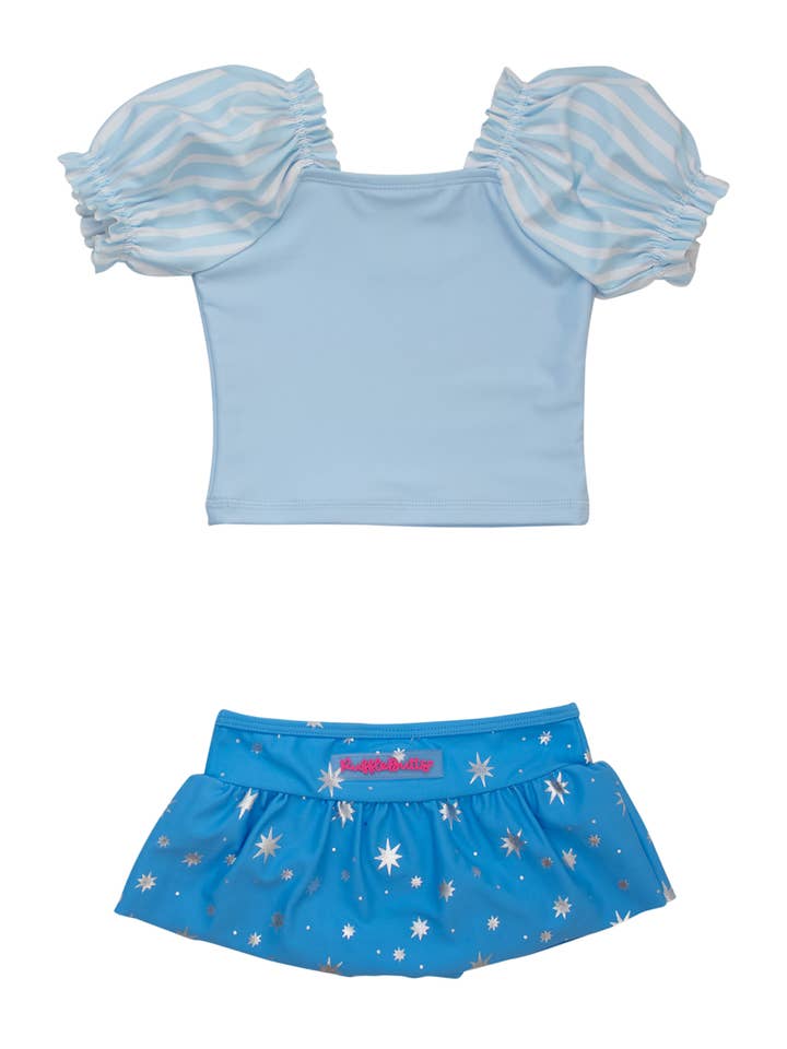 Girls Crystal Blue Princess Puff Sleeve Skirted 2-Piece Swimsuit
for wholesale on Faire